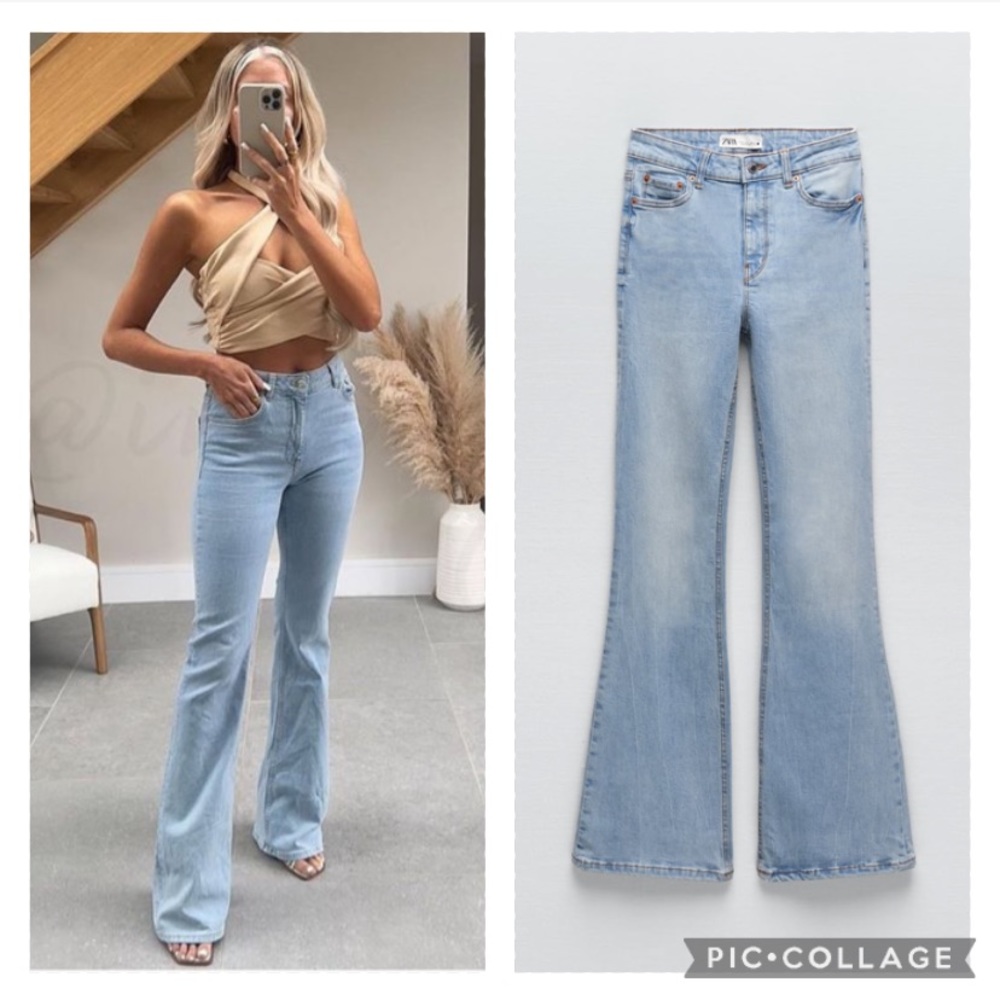 ZARA high rise skinny fit flare leg full length jeans blogger favorite - Picture 2 of 9